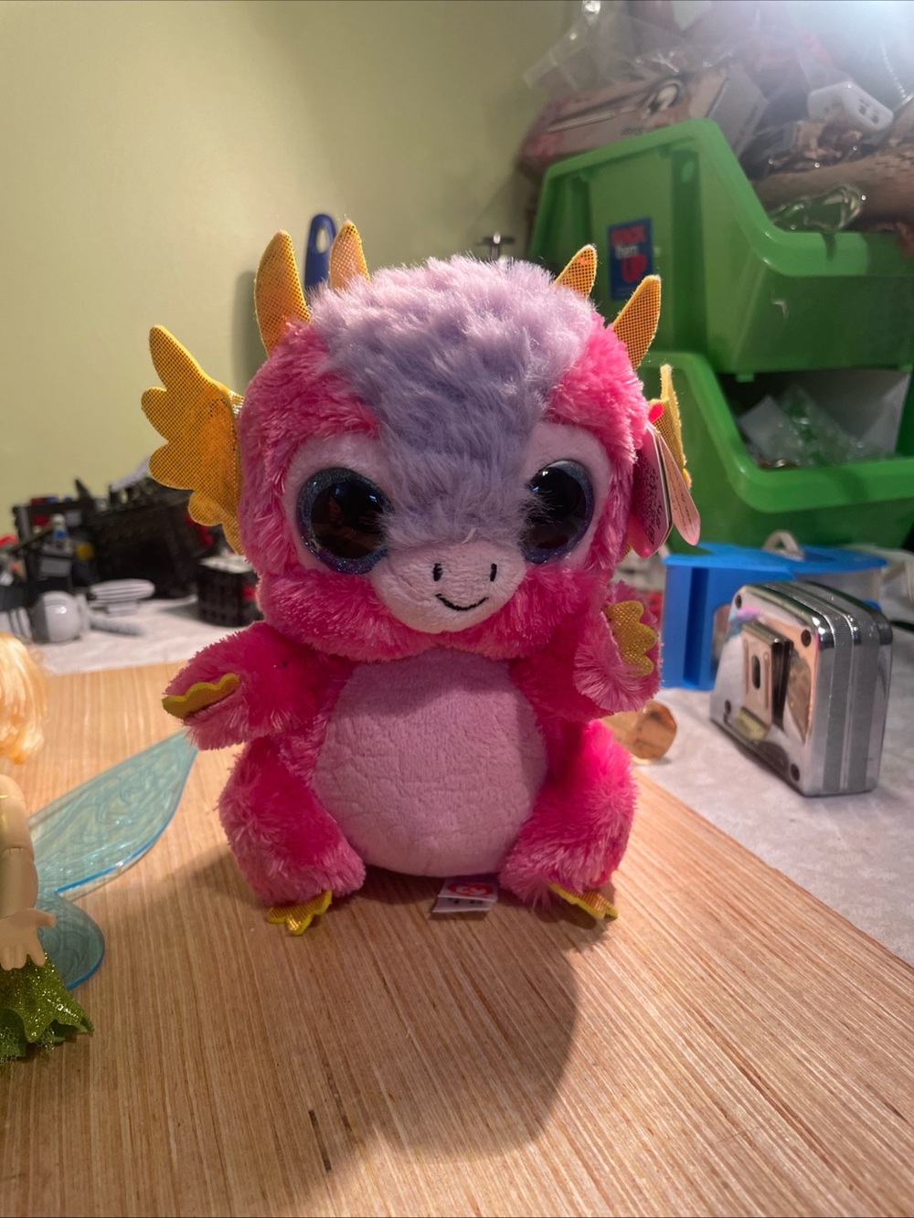 TY Beanie Mia Pink & Lavender Dragon Plush with Yellow Accents